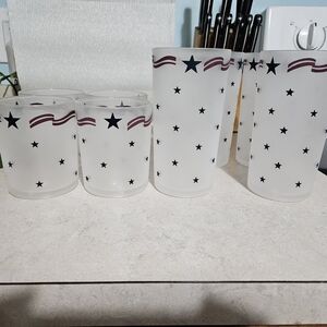 Longaberger Patriotic Frosted Glass Set